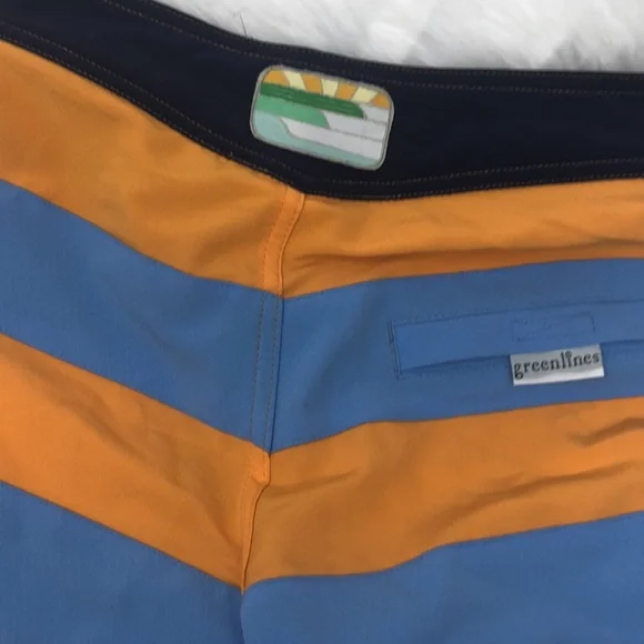 Greenlines BroadShorts For Teens Size 26 Basque Light Blue and Orange with Navy